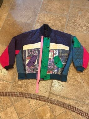 CD+ Women Colorblock Quilted Bomber Jacket with Patchwork Front Jacket Size 2X